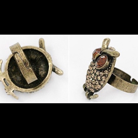 Orange Rhinestone Gold OWL ring - Picture 5 of 5